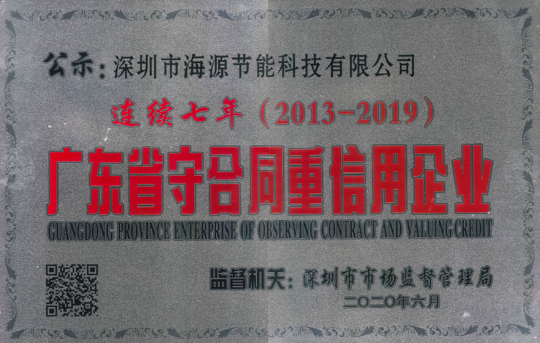 連獲七年廣東省“守合同重信用”企業證書